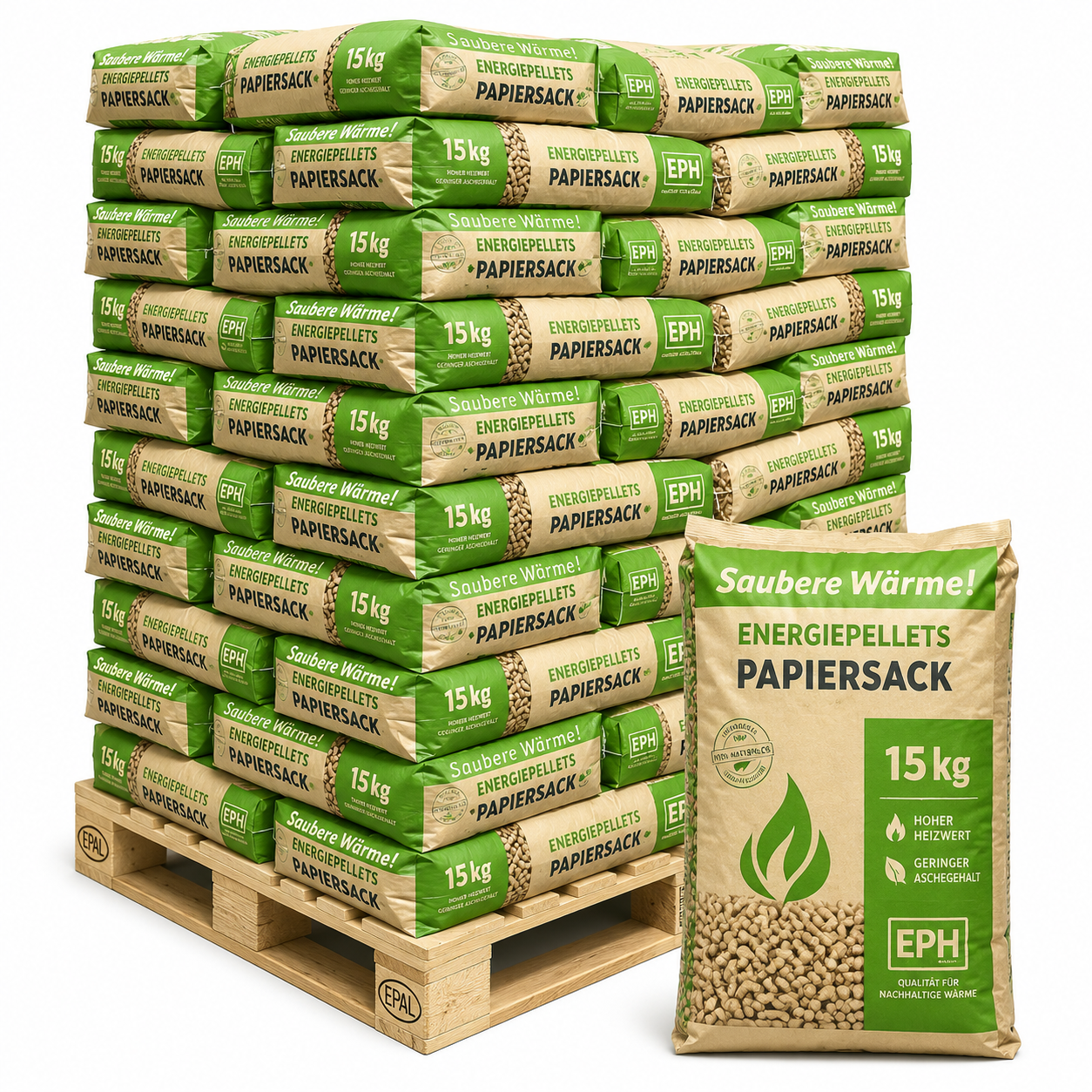 EPH Holzpellets im Papiersack, ENplusA1, 65 x 15kg Palette